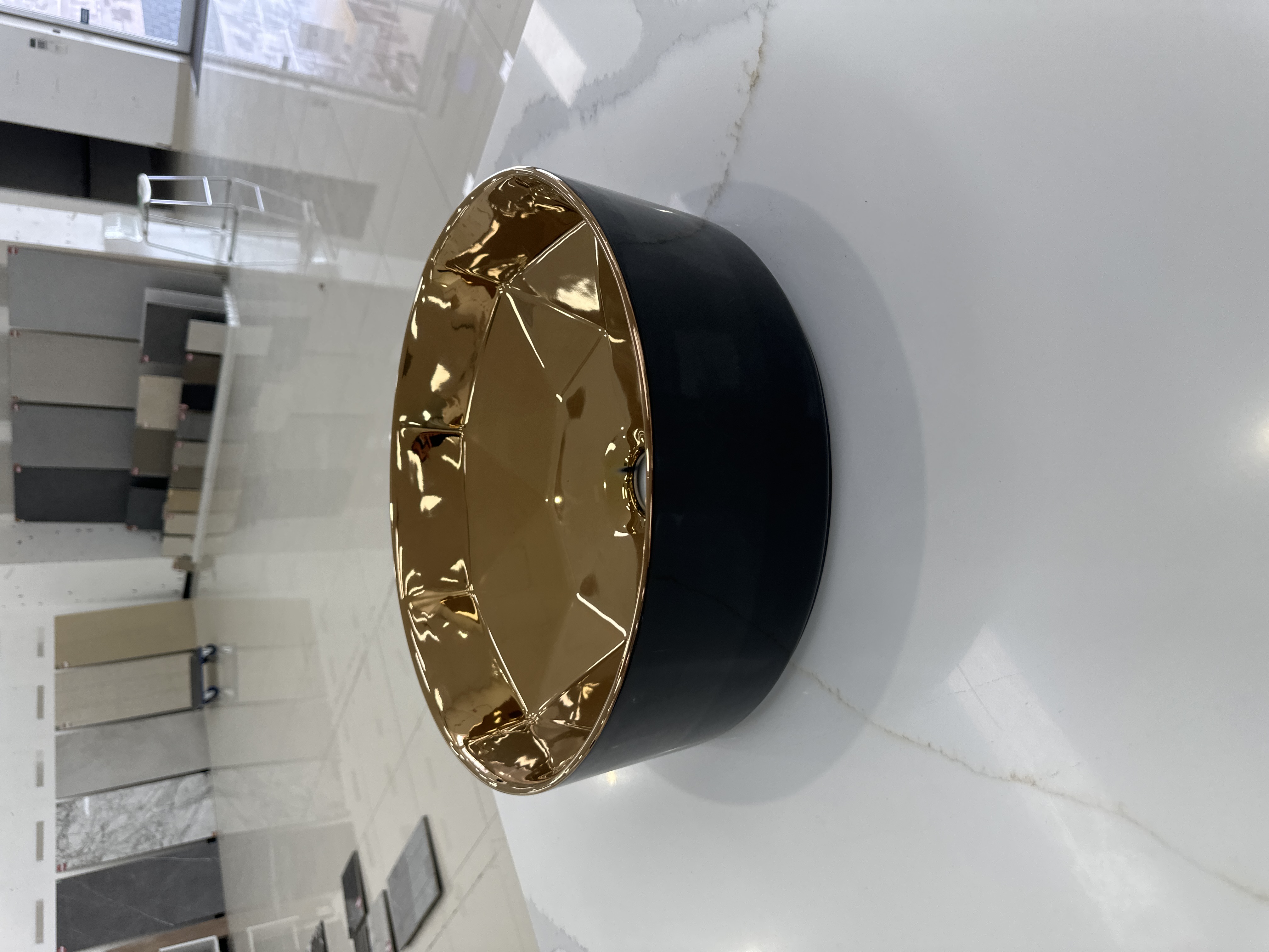 Round Black & Gold Gloss Basin - Basin